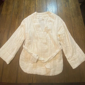 Hei Hei Tie Kimono Style Belted Blazer White And Gold Size XS B7